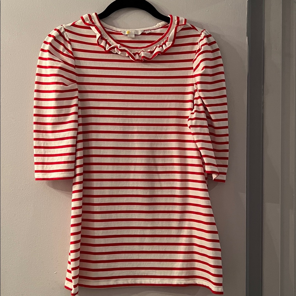 Boden Red & White Striped Top with Ruffle Collar size 6